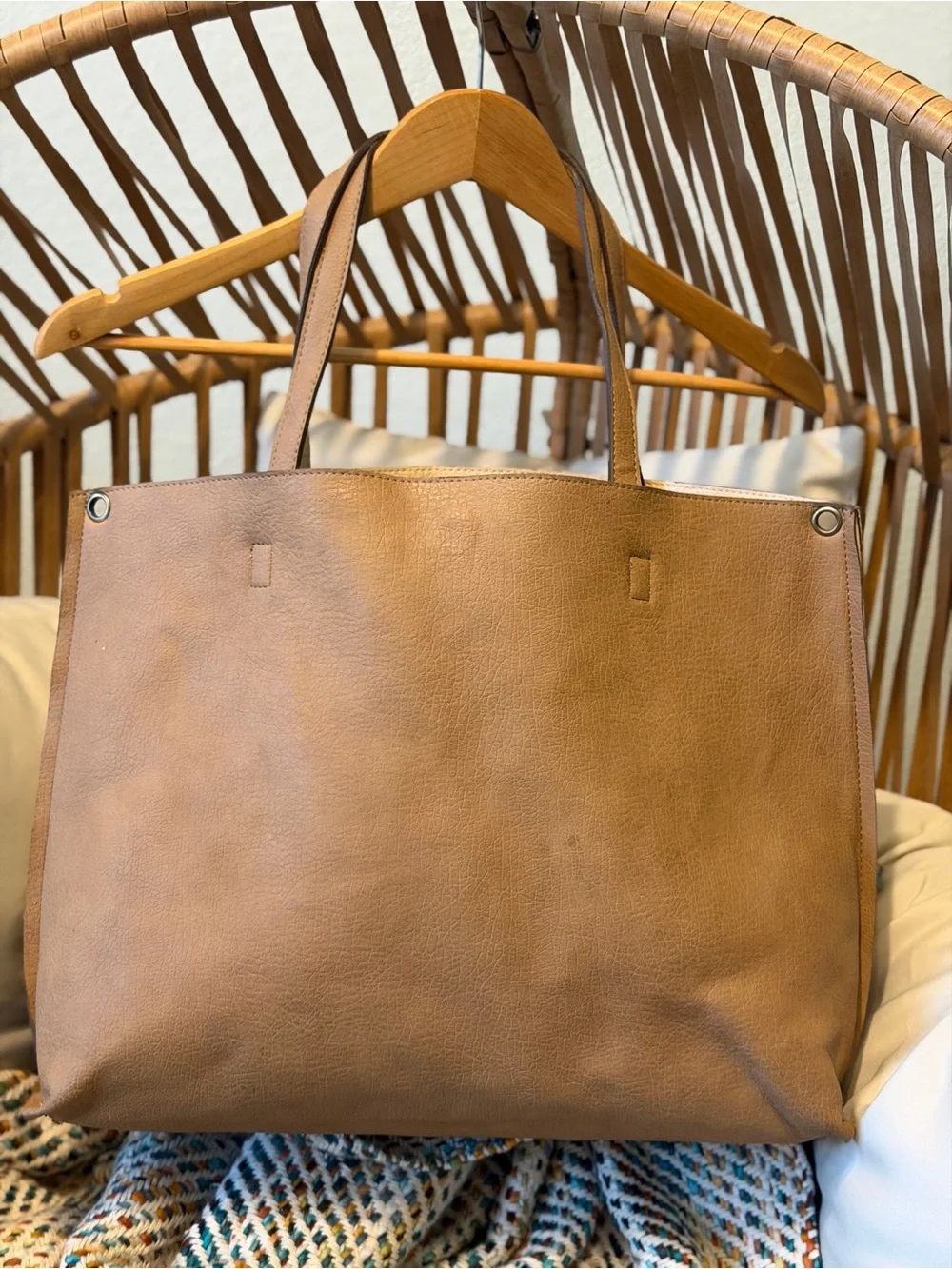 Free People Slouchy Vegan Tote Bag NWT Beige Tan